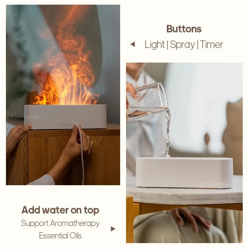 Newest RGB Flame Aroma Diffuser Humidifier USB Desktop Simulation Light Aromatherapy Purifier Air for Bedroom with 7 Colors